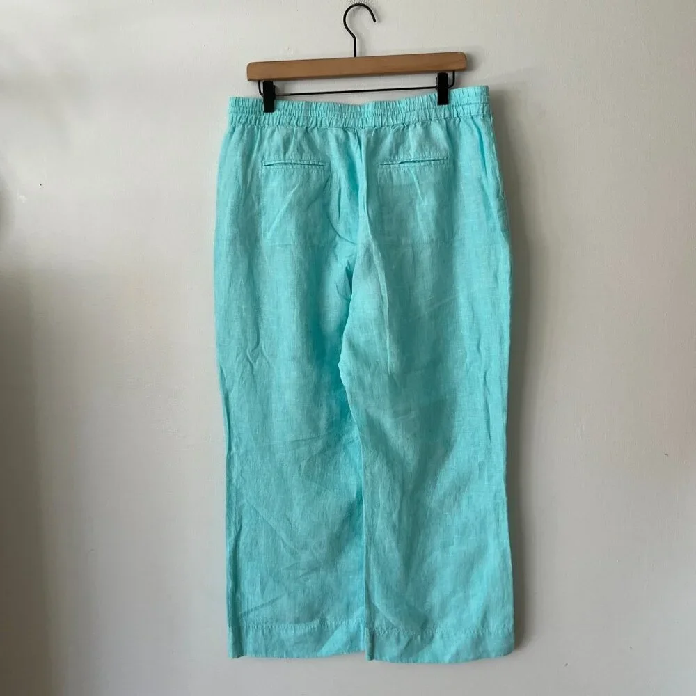 Foxcroft Aqua Blue Linen Wide Leg Pants Women's Size Large